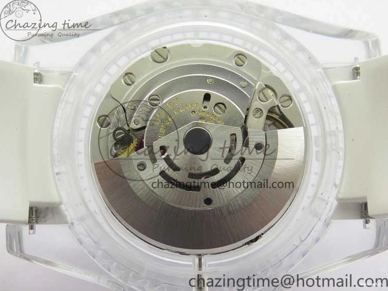 KZF Best Transparent on Phantomlab Rubber Edition VR3135 Dial Blue Light Strap White Submariner 0219